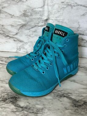 NOBULL Women’s 7 men’s 5.5 outwork High Top Trainers neon blue weight lifting